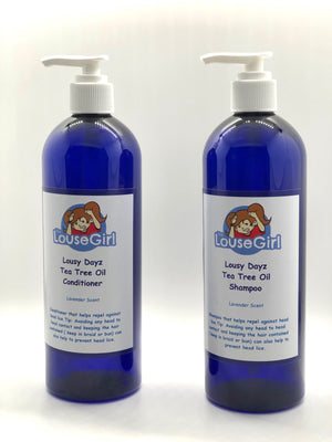 Large tea tree oil lice shampoo and conditioner that repels against head lice