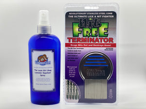Open image in slideshow, Lice Kit that includes Tea Tree Oil Repellent Spray and Terminator lice comb.
